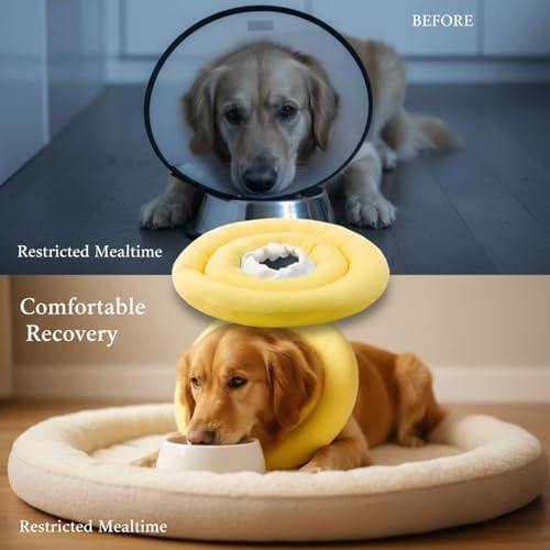 Soft Dog Cone M Size 11.8 in, Yellow Recovery Dog Donut Collar, Double Layer Cat Neck Cones, Polyester Pet Elizabethan E Collar, Lightweight Cone for Bite and Lick Control