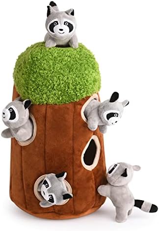 Interactive Squeaky Dog Toys Raccoon Dog Toy, Stuffing Woodland Friends Burrow, Squeaky Plush Dog Toy for Small Medium Large Dogs (Large)