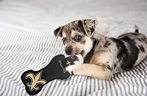 Pets First NFL New Orleans Saints Dental Dog TUG Toy with Squeaker. Tough PET Toy for Healthy Fun, Teething & Cleaning Pet's Teeth & Gum.