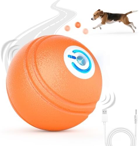 AIPERRO Interactive Dog Toys Ball, Smart Action Activated Rechargeable Pet Toy, TPU Material, IPX7 Waterproof Rating, Automatic Rotating/Bouncing/Moving, Suitable for Small/Medium Dogs-Orange