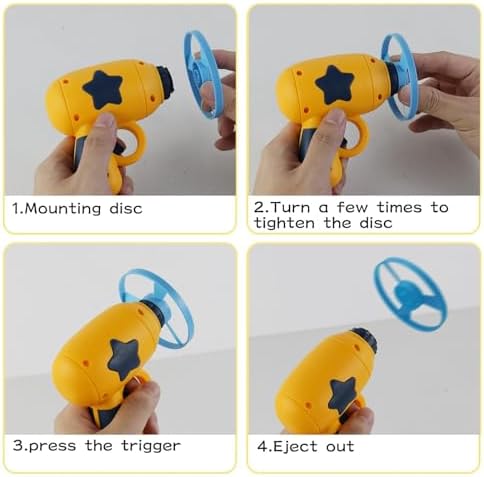 Andiker Cat Fetch Toy, Interactive Kitten Flying Disc Launcher Toy with 5 Colorful Flying Propellers for Cat Enrichment, Flying Saucer Toy for Cats for Training and Chasing (Yellow+Navy Blue(10pcs))