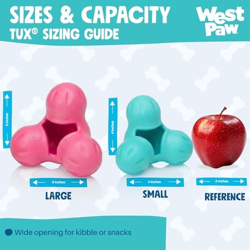 WEST PAW Zogoflex Tux Treat Dispensing Dog Chew Toy – Interactive Chewing Toy for Dogs – Dog Games for Aggressive Chewers, Fetch, Catch – Holds Kibble, Treats, Large 5", Geranium