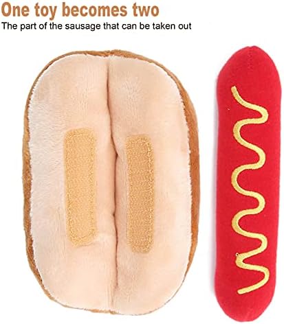 Zerodis Dog Squeaky Plush Puppy Toys, Hot Dog Shape Detachable Soft Plush Dog Toy Cute Interactive Dog Toys Chew Toys for Small Medium Dogs