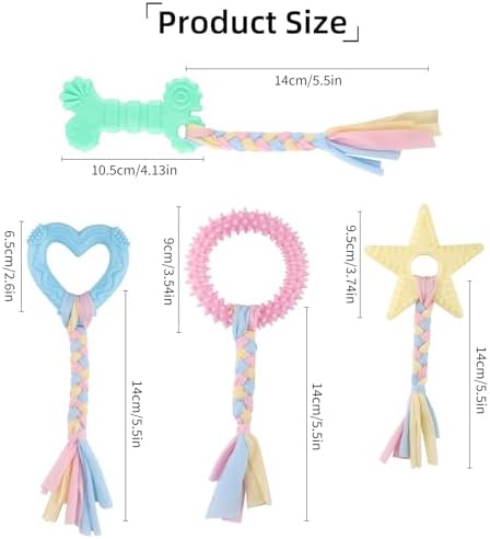 4 PCS Puppy Chew Toys for Small Dogs, Soft Rubber & Rope Teething Toy Set for Puppies, Durable Interactive Teethers for Biting Relief, Under 25 lbs(Style 10)