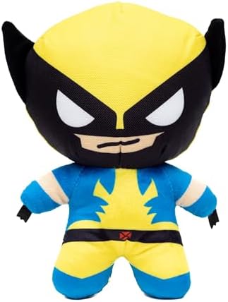 Marvel Comics Squeaky Plush Dog Toy for Large, Medium & Small Dogs, X-Men Wolverine Full Body Standing Pose, 3.5" x 6.0"