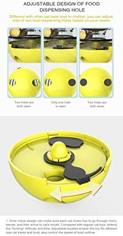 Premium Cat Treat Dispensing Toy, Wobbler Interactive Cat Feeder with Teaser Wand, Adjustable Slow Feeder Ball for Indoor Cats, Kitten Entertainment & Mental Stimulation (Yellow)