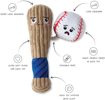 Fringe Studio Plush Dog Toy with Rope, Batter UP, Pet Shop Collection (314243)