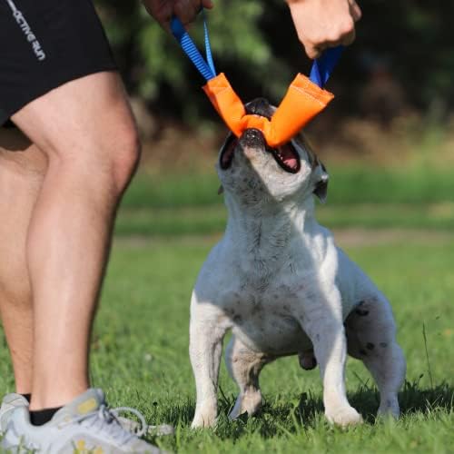 Dog Bite Tug Toy with 2 Strong Handles, Orange - Tough, Durable Fire Hose Dog Tug for Medium to Large Dogs - Ideal for Tug of War, Fetch, Puppy Training & Fun Interactive Play - Handmade Pull Toys