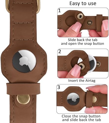 AirTag Dog Collar - Genuine Leather Dog Collar with Apple AirTag Holder and Metal Buckle - Smart GPS Tracking Pet Collars (Tawny, S, 12"-15" Neck Fit)