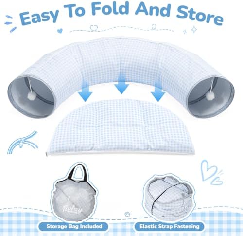 Bunny Tunnel Bed, 2-in-1 Collapsible Rabbit Guinea Pig Hideout, Blue