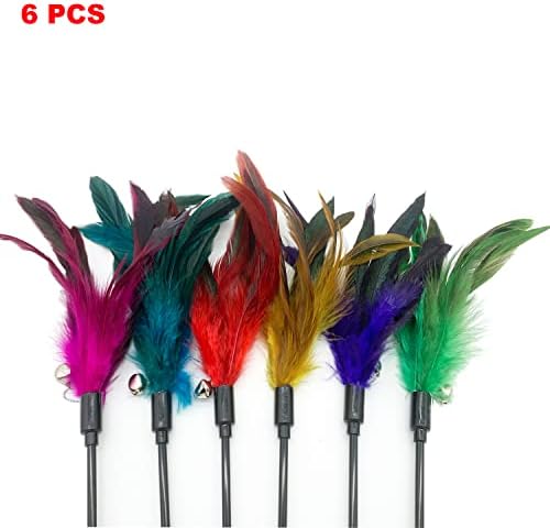 CATENAS 6 PCS Feather Stick Cat Toys, Interactive Wand for Indoor Cats
