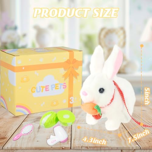Hopping Rabbit Interactive Electronic Pet Plush Bunny Toy with Sounds and Movements Animated Walking Wiggle Ears Twitch Nose Gift for Toddlers Birthday
