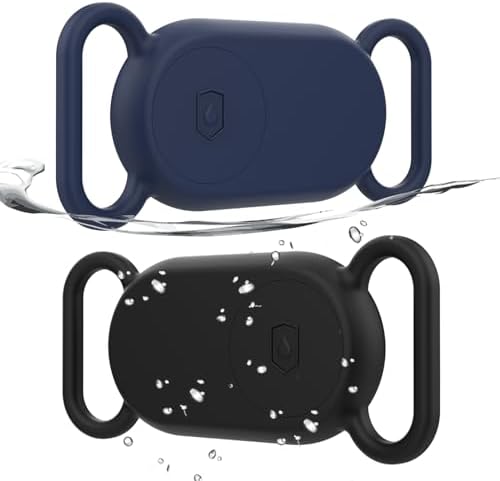 2 Pack Waterproof Dog Collar Compatible with Samsung Galaxy SmartTag 2 | Silicone GPS Tracker Hidden for Samsung Tag 2, Anti-Lost Dog Collar Smart Tag 2 Case(Black,Blue)