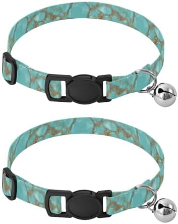Turquoise Marble Collars for Puppies, 2 Pack Cat Collars with Bell