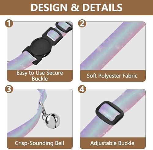 Pastel Gradient Rainbow Kitten Bell Collar 2 Pack Dog Collar Adjustable Length 10.6" to 17.1"