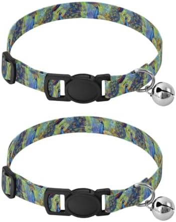 Peacock Feathers Multicolor Easy to Wear Pet Collar 2 Pack Collar for Cats