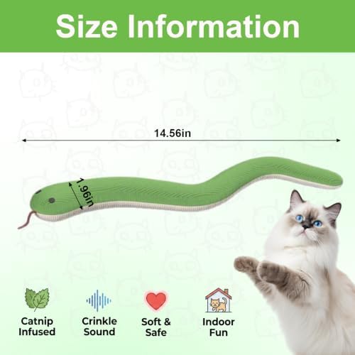 Shudyear Cat Snake Toy with Catnip, Crinkle Cat Toy for Cats, Soft Plush Kicker Toy for Indoor Cats, Interactive Cat Toy for Exercise & Stress Relief