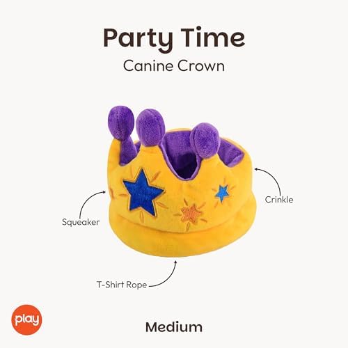 P.L.A.Y. Cute Plush Dog Toys - Birthday Party Celebration Themed Durable Squeaker Chew Toy, Great for Puppies & Small, Medium, Large Dogs - Machine Washable, Recycled Materials (Canine Crown, Medium)
