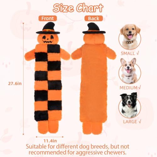 Mihachi Halloween Dog Squeaky Toys 16 Squeakers for Aggressive Chewers, Tough Interactive Tug of War Dog Toy-Chew Toy for Small,Medium,Large Breed No Stuffing Toy, Fun Long Toys 27.6 Inches, Pumpkin
