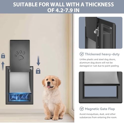 [Petoasis] 3-Flaps Heavy-Duty Dog Door for Wall,Rustproof Aluminum Frame | Energy-Efficient,Thick Flaps Block Wind Snow Rain Intrusion in Extreme Weather (Black, Large for Wall)
