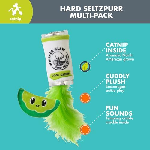 Quirky Kitty Whisker Claw and Lime Catnip Crinkle Plush Cat Toy, Pack of 2