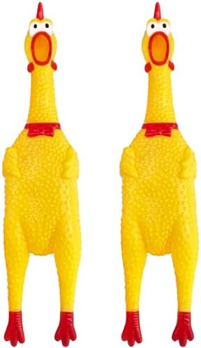 Xeehwb 2 Pcs Large Rubber Chicken,Screaming Chicken Dog Toys,Yellow Rubber Squawking Chickens,Squeaky Chickens Toys,Prank Noise Maker Dog Toys 12 Inch
