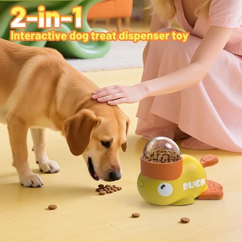Dog Interactive Treat Dispenser Toy Food Puzzle Slow Feeder Duck-Shaped Dog Puzzle Feeders for Small Medium Dogs Cats IQ Training Reduces Bloating for Healthy Eating (Yellow)