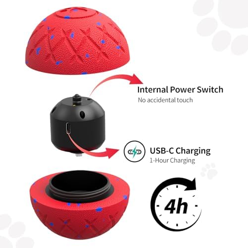 SCHITEC Interactive Dog Toy Ball – Automatic Moving & Bouncing Balls for Large Dogs, Rechargeable Motorized Dog Ball, Stimulating Pet Toy for Active & Bored Medium Large Dogs (Red)
