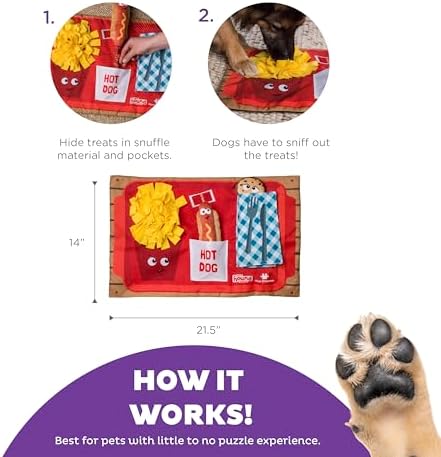 Outward Hound by Nina Ottosson Activity Matz Fast Food Fun Plush Dog Puzzle Mat Dog Enrichment Dog Toy, Level 2 Intermediate, Multicolored