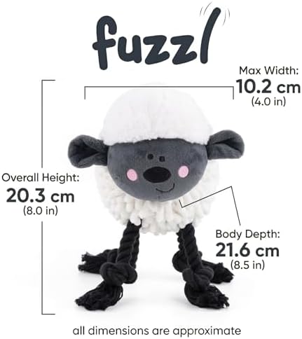 Fuzzl Farmyard Friends Dog Toy – Woolly Sheep – Large Soft Noodle Fabric Plush with Durable Rope Legs – Interactive Tug Chew & Comfort Toy for Dogs