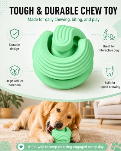 Dog Ball for Aggressive Chewers, Natural Rubber Durable Treat Dispensing Dog Toy Ball with Peanut Butter Grooves, Interactive Dog Food Ball for Medium Large Dogs,Green