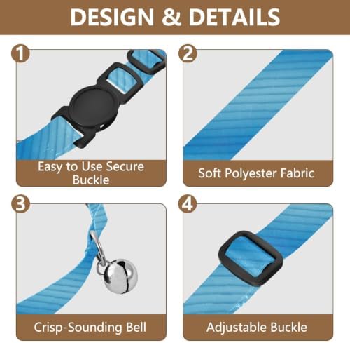 Blue Striped Gradient Dog Bell Collar 2 Pack Kitten Collars Adjustable 10.6 to 17.1 Inches