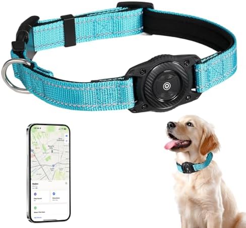 Tracking Collar for Dogs Waterproof Adjustable Air Tag Dog Collar Holder, Comfortable Dog Collars for Small Medium Large Dogs (SkyBlue, L)