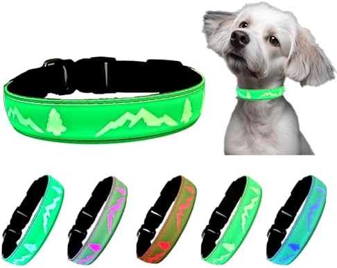 Personalized Light up Dog Collars Rechargeable with Waterproof airtag Holder for Black Dog Night Walking (Green Collar 15 Modes Lighting, M(11.8-15.7"))