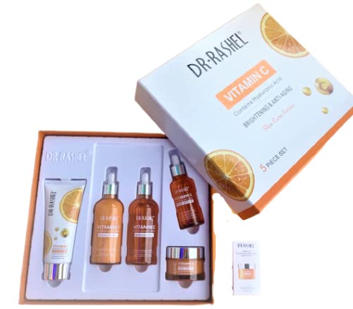 Dr Rashel Vitamin C Skin Care Series , Contains Hyaluronic Acid, Anti Aging and Collagen Essence ( Pack Of 5 Piece Set ) + 1 Pcs of Vitamin C Silk Mask
