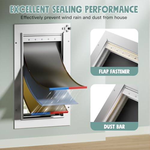 3-Flaps Insulated Aluminum Dog Door for Wall, Pets Up to 45 lb | Heavy-Duty Telescoping Medium Pet Door with Dual Security Locks, Closing Panel, Extreme Weather Dog Door
