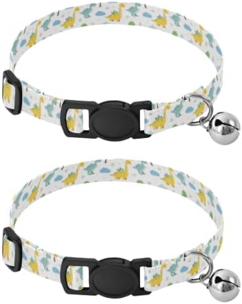 2 Pack Cat Collar Colorful Cartoon Dinosaurs Cat Bell Collar, Adjustable Length 10.6" to 17.1"