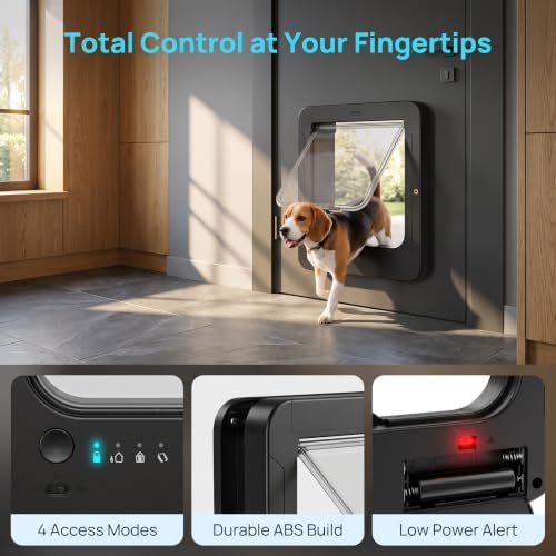 Smart Pet Door Cat Door, Automatic Pet Door, with Collar Sensor & Remote Control, Controllable Entry and Exit Directions(4 Locking Ways), 10.35"x11.73", for Cats & Small Dogs Black