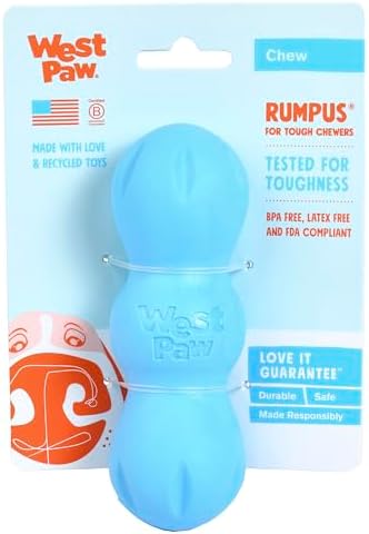 WEST PAW Zogoflex Rumpus Dog Chew Toy – Floatable Toy for Dogs, Aggressive Chewers – Puppy Chewing Toys for Catch, Fetch – Recyclable, Dishwasher-Safe, Small 5.25", Aqua Blue