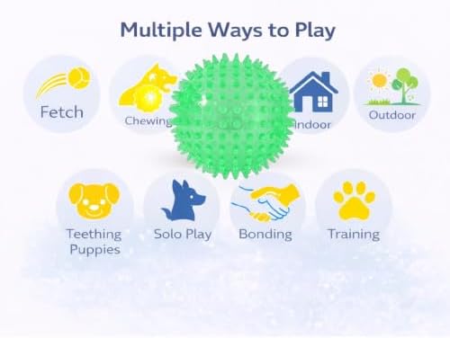 Squeaky Spiky Dog Balls for Teeth Cleaning & Gum Massage 2.5 Inch Small Medium Dogs Green | Spiny TPR Rubber Chew Toys for Fetch Play Interactive Bouncy Dental Balls BPA Free Nontoxic Floats - 3 Pack