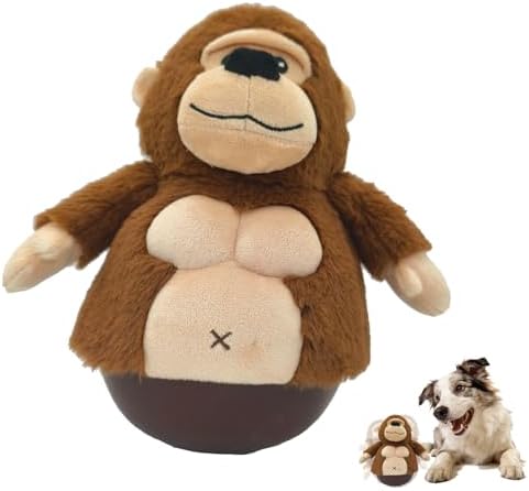 Brown Monkey Plush Wobble Dog Toy with Weighted Base Cute Soft Funny Monkey Stuffed Animal Squeaky Dog Toy Interactive Roly-Poly Dog Toy for Small Medium Large Dogs Toy Gift 23cm/9.06in