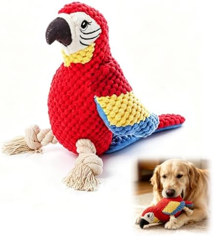 2026 Upgraded Indestructible Plush Dog Toy for Aggressive Chewers, Interactive Squeaky Chew Toy, Durable Teething Toy for Small, Medium & Large Dogs (Parrot)