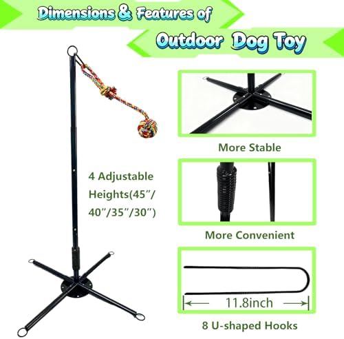 Tether Tug Outdoor Dog Toy, Interactive Exercise Game for Yard & Park with 3 Rope Toys for Tug of War, Pull Chase and Solo Play for Large Medium Small Dogs
