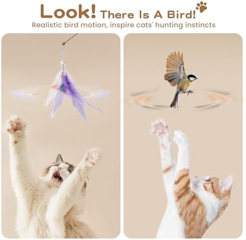 Pawaboo Cat Feather Wand Interactive Toy, 10 Feathers + 1 Wand with Bell