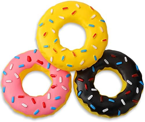 Leitee 3 Pcs Rubber Doughnut Dog Toy with Squeakers 5.3 Inch,Doughnut