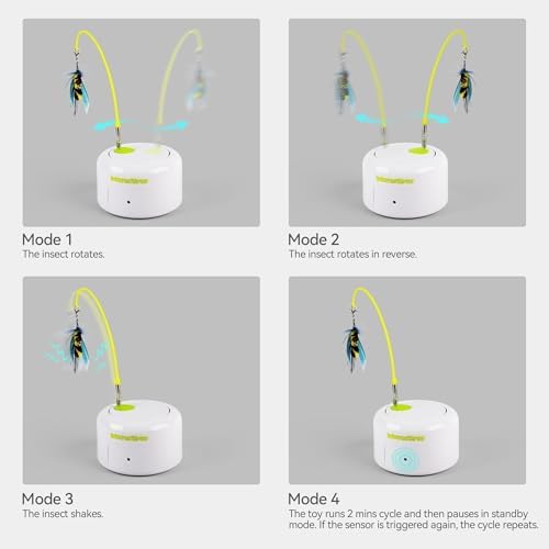 ALL FOR PAWS Interactive Cat Toy, Automatic Cat Toys with Flying Bug for Indoor Bored Cats, Cat Motion Activated Toys, Electric Cat Teaser Flying Feather Wand