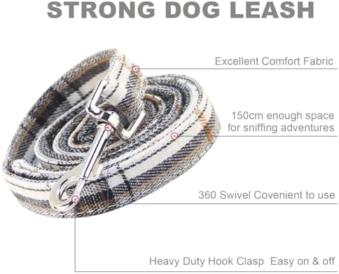 Yizepet Dog Collar and Leash Set-Plaid Puppy Collar with Bow Tie - Adjustable pet Collar for Dogs with Bell, Stylish Pattern for Small Medium or Large Boy and Girl Dog
