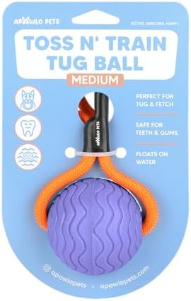 Dog Ball Toy with Rope, Durable EVA Foam Floating Dog Toy, Interactive Fetch & Toss n’ Train Tug Ball for Dogs, Bouncy Pet Ball for Outdoor Indoor Play - Purple, Medium