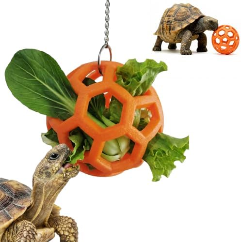 Turtle Feeder Ball -Turtles Feeding Toy with Hanging Chain Interactive Reptile Toy for Aquatic and Tortoises Ball Red Eared Slider Turtles Toys Aquarium Decorations Tortoise Treat Habitat Accessories