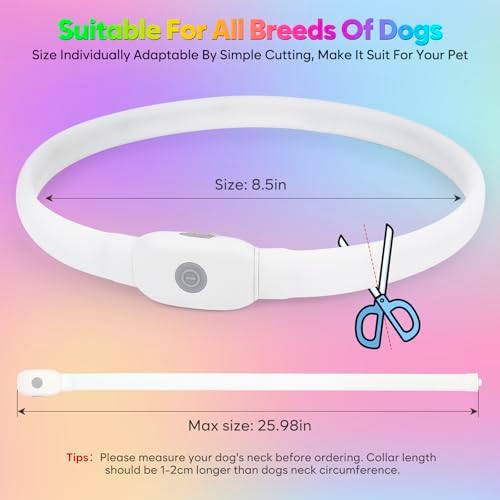 BSEEN Light Up Dog Collar - Silicone LED Dog Collar, Cuttable Lighted Puppy Collar, Glowing Dog Walking Lights for Small Medium Large Collars (Mix Color)